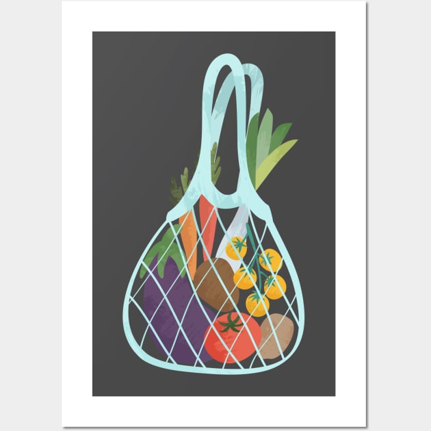 String shopping bag full of fresh veggies Wall Art by TinyFlowerArt